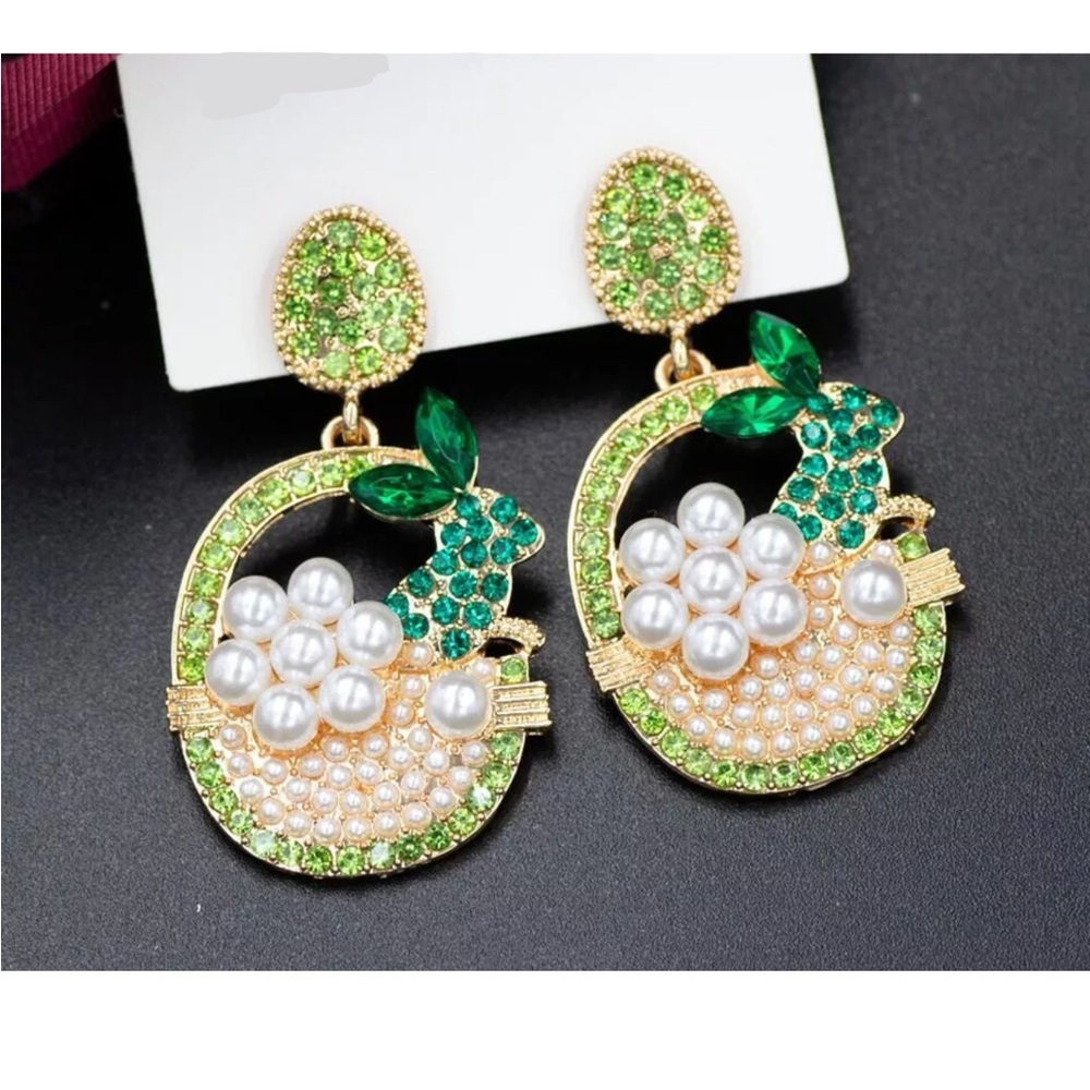 Stunning Green Easter Bunny in Basket Earrings